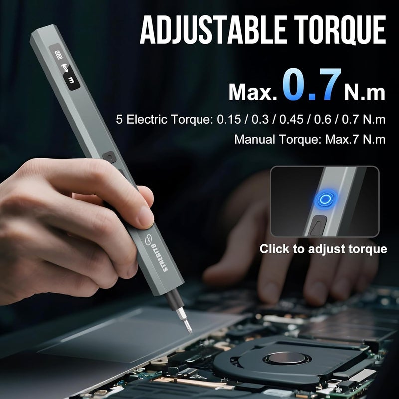 STREBITO 144-Piece Upgraded Electric Screwdriver, Max 0.7 N.m, 120 Magnetic Bits, 5-gear Torque Adjustment, Precision Screwdriver Set, Repair Tool Kit for Tech, Electronics and PC, Gifts for Men - Image 2